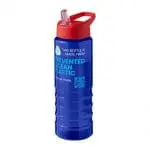 Promotional Eco Treble Spout Lid Bottle 750ml in blue with red lid and printed logo