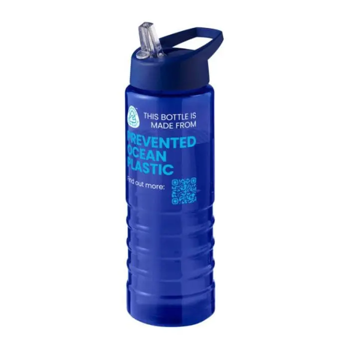 Promotional Eco Treble Spout Lid Bottle 750ml in blue with blue lid and printed logo