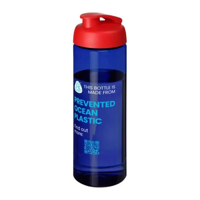 Branded Eco Vibe Flip Lid Bottle 850ml in blue with red lid printed with your logo or design