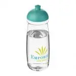 Promotional H20 Active Pulse Dome Lid Bottle 600ml in clear with aqua lid and printed logo