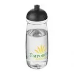 Promotional H20 Active Pulse Dome Lid Bottle 600ml in clear with black lid and printed logo