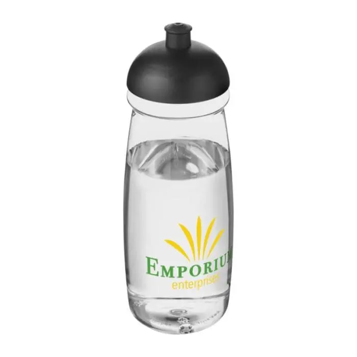 Promotional H20 Active Pulse Dome Lid Bottle 600ml in clear with black lid and printed logo