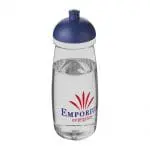 Promotional H20 Active Pulse Dome Lid Bottle 600ml in clear with blue lid and printed logo