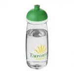 Promotional H20 Active Pulse Dome Lid Bottle 600ml in clear with light green lid and printed logo