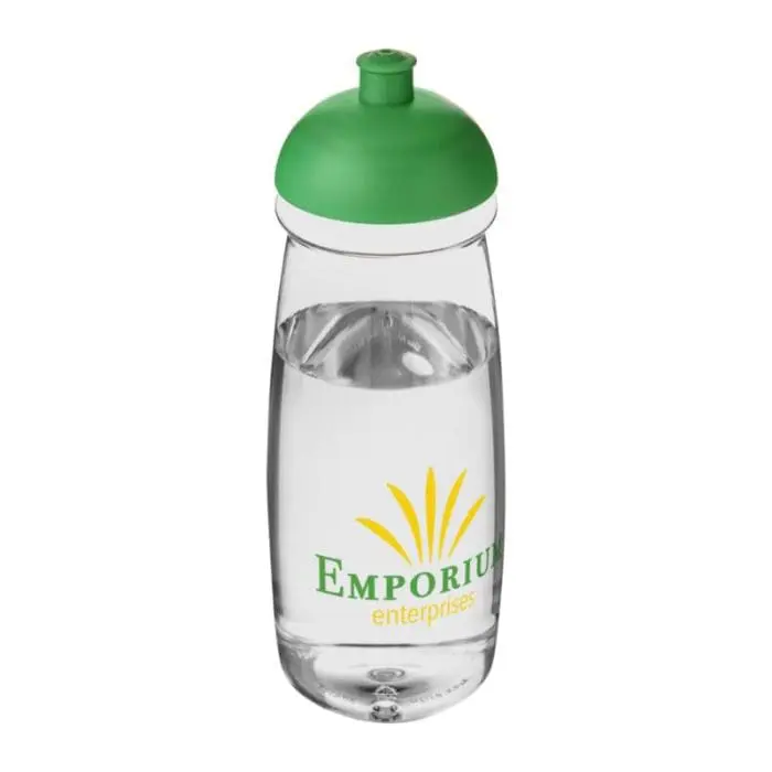 Promotional H20 Active Pulse Dome Lid Bottle 600ml in clear with light green lid and printed logo