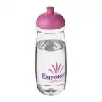 Printed H20 Active Pulse Dome Lid Bottle 600ml in clear with pink lid and printed logo