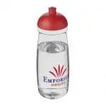 Printed H20 Active Pulse Dome Lid Bottle 600ml in clear with red lid and printed logo