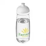 Printed H20 Active Pulse Dome Lid Bottle 600ml in clear with white lid and printed logo