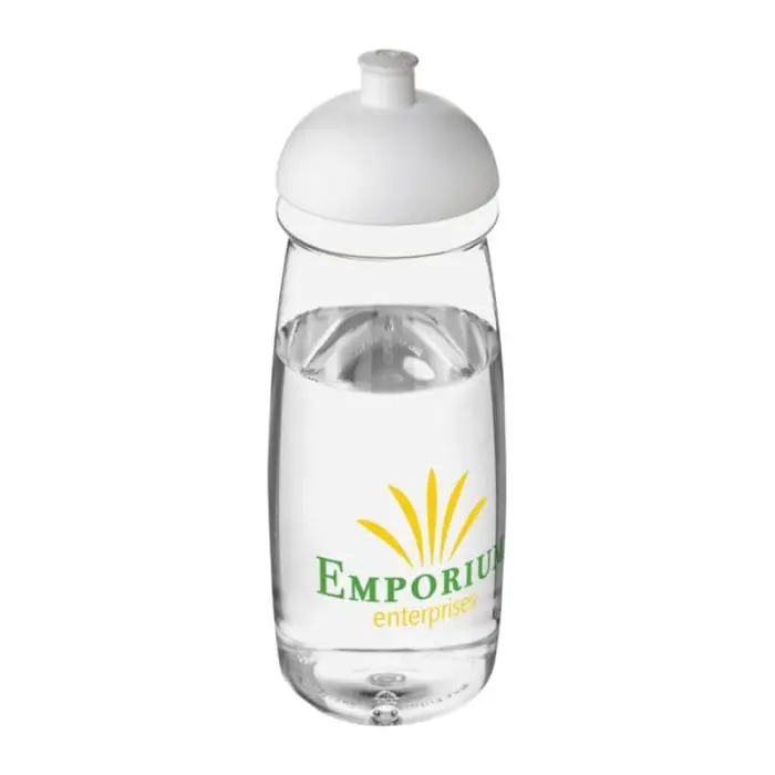 Printed H20 Active Pulse Dome Lid Bottle 600ml in clear with white lid and printed logo