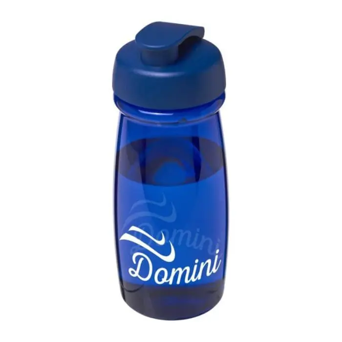 Branded H20 Active Pulse Flip Lid Bottle 600ml in blue with blue lid and printed logo