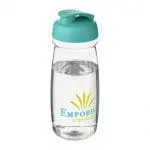 Promotional H20 Active Pulse Flip Lid Bottle 600ml in clear with turquoise lid and printed logo