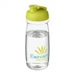 Printed H20 Active Pulse Flip Lid Bottle 600ml in clear with light green lid and printed logo