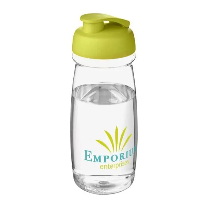 Printed H20 Active Pulse Flip Lid Bottle 600ml in clear with light green lid and printed logo