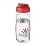 Printed H20 Active Pulse Flip Lid Bottle 600ml in clear with red lid and printed logo