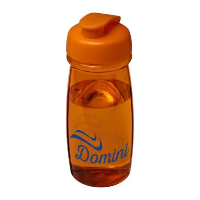 Printed H20 Active Pulse Flip Lid Bottle 600ml in orange with orange lid and printed logo