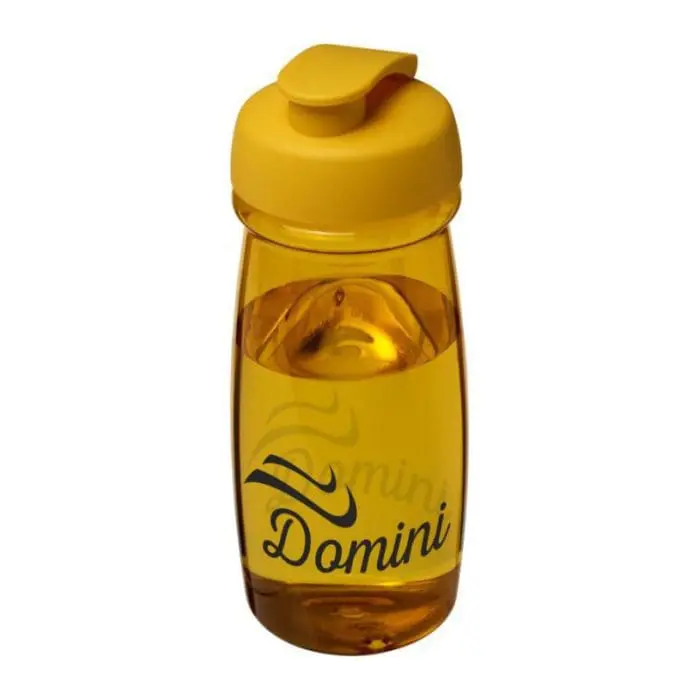 Printed H2OActive Pulse Flip Lid Bottle 600ml in yellow with yellow lid and printed logo