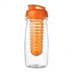 Branded H2O Active Pulse Flip Lid Infuser Bottle 600ml in clear with orange lid and printed logo