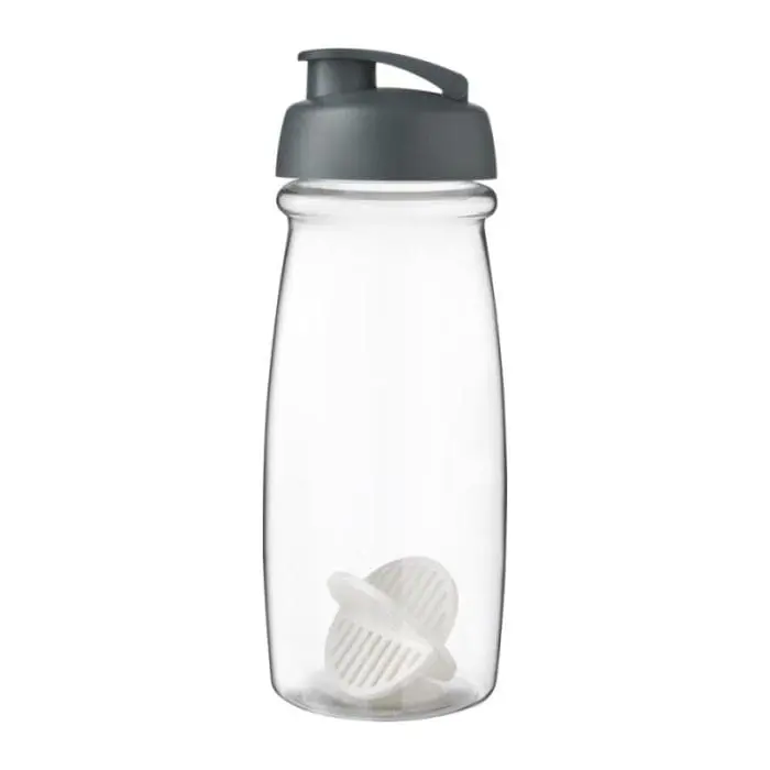 Branded Pulse Flip Lid Shaker Bottle 600ml in clear with coloured lid and white mixer with printed logo