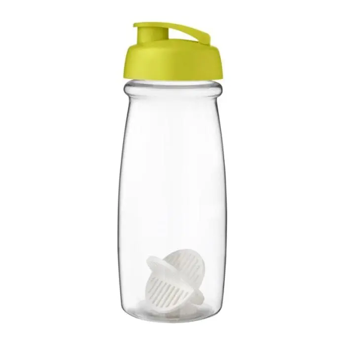 Personalised Pulse Flip Lid Shaker Bottle 600ml in clear with coloured lid and white mixer with printed logo