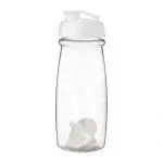 Branded Pulse Flip Lid Shaker Bottle 600ml in clear with white lid and white mixer with printed logo