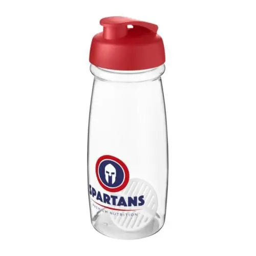 Printed Pulse Flip Lid Shaker Bottle 600ml in clear with red lid and printed logo