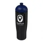 Branded H2O Active Tempo Lid Bottle in black with blue lid and printed logo