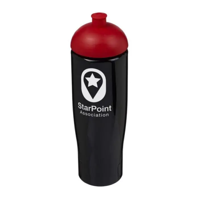 Branded H2O Active Tempo Lid Bottle in black with red lid and printed logo