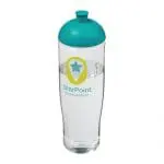 Branded H2O Active Tempo Lid Bottle in clear with aqua lid and printed logo