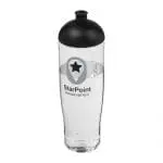 Branded H2O Active Tempo Lid Bottle in clear with black lid and printed logo