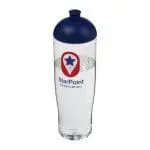 Branded H2O Active Tempo Lid Bottle in clear with blue lid and printed logo