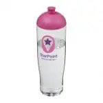 Promotional H2O Active Tempo Lid Bottle in clear with pink lid and printed logo