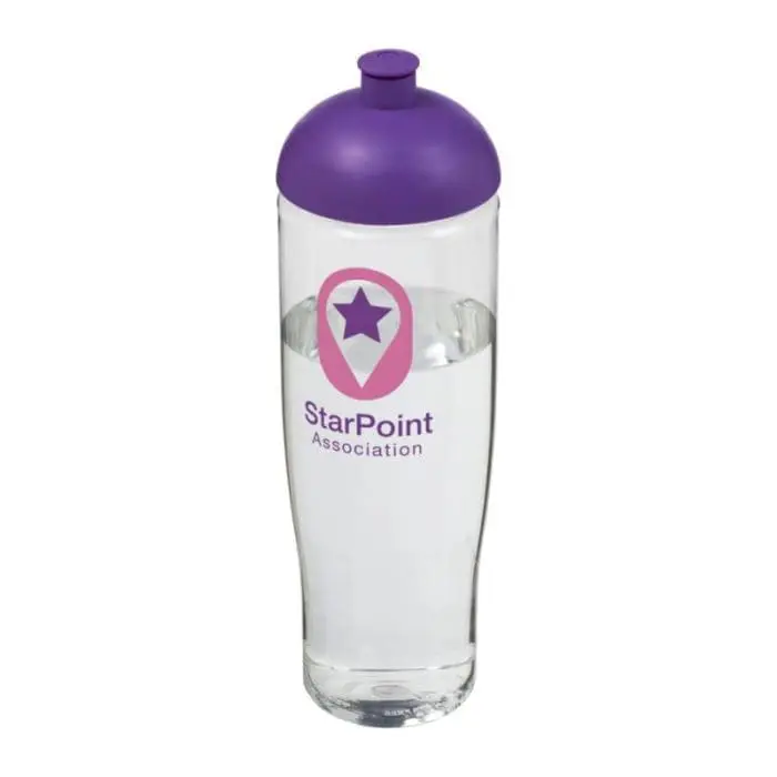 Promotional H2O Active Tempo Lid Bottle in clear with purple lid and printed logo