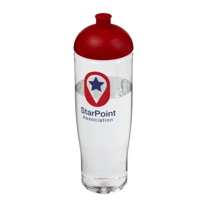 Promotional H2O Active Tempo Lid Bottle in clear with red lid and printed logo