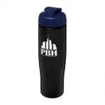 Branded H2O Active Tempo Flip Lid Bottle in black with blue lid and printed logo