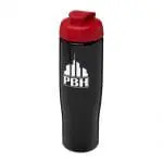 Branded H2O Active Tempo Flip Lid Bottle in black with red lid and printed logo