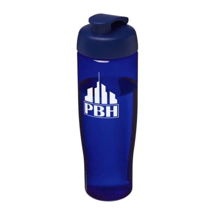 Branded H2O Active Tempo Flip Lid Bottle in blue with blue lid and printed logo