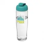 Promotional H2O Active Tempo Flip Lid Bottle in clear with turquoise lid and printed logo