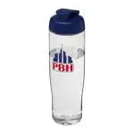 Promotional H2O Active Tempo Flip Lid Bottle in clear with blue lid and printed logo