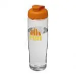 Promotional H2O Active Tempo Flip Lid Bottle in clear with orange lid and printed logo