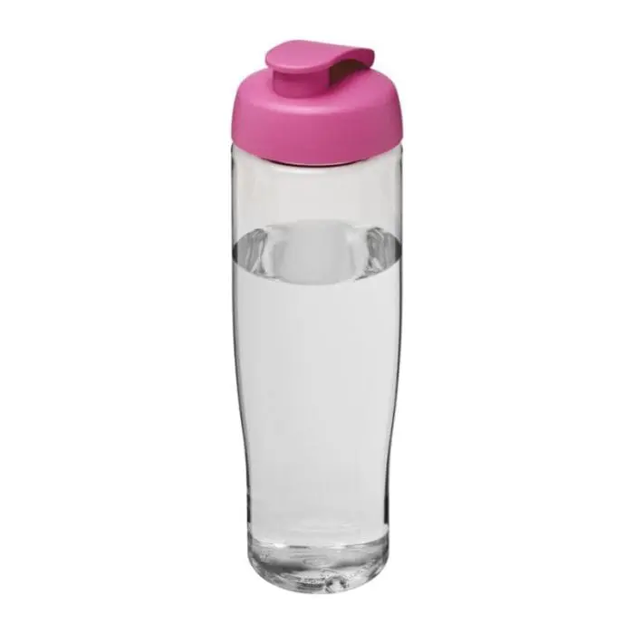 Printed H2O Active Tempo Flip Lid Bottle in clear with pink lid and printed logo