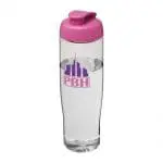 Printed H2O Active Tempo Flip Lid Bottle in clear with pink lid and printed logo