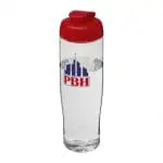 Printed H2O Active Tempo Flip Lid Bottle in clear with red lid and printed logo