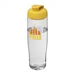 Printed H2O Active Tempo Flip Lid Bottle in clear with yellow lid and printed logo