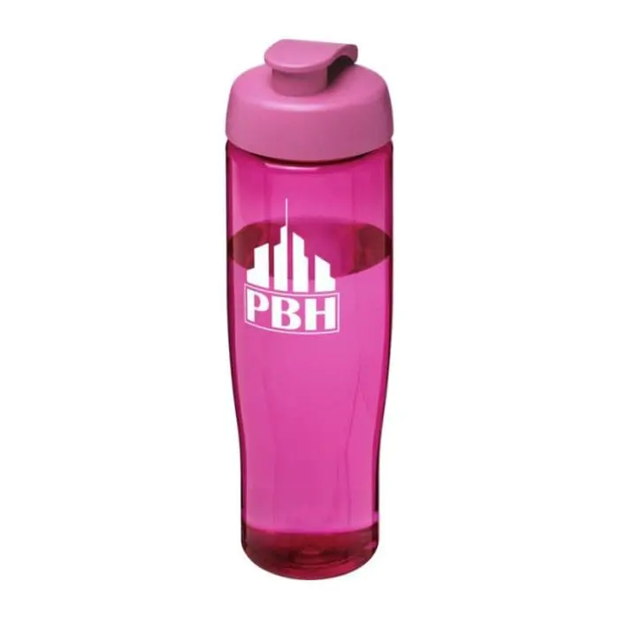 Branded H2O Active Tempo Flip Lid Bottle in pink with pink lid and printed logo