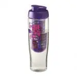 Printed Tempo Flip Lid Infuser Bottle 700ml in clear with purple lid and printed logo