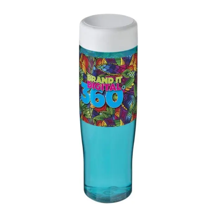 Branded H20 Active Tempo Screw Lid Bottle in aqua with white lid and printed logo