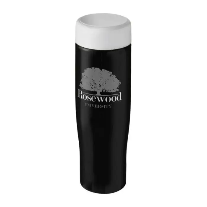 Branded H20 Active Tempo Screw Lid Bottle in black with white lid and printed logo