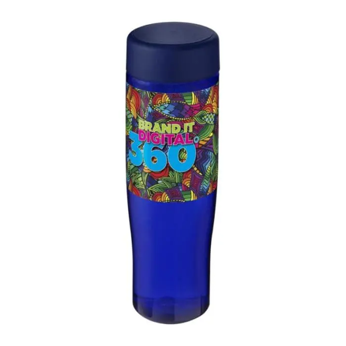 Branded H20 Active Tempo Screw Lid Bottle in blue with blue lid and printed logo