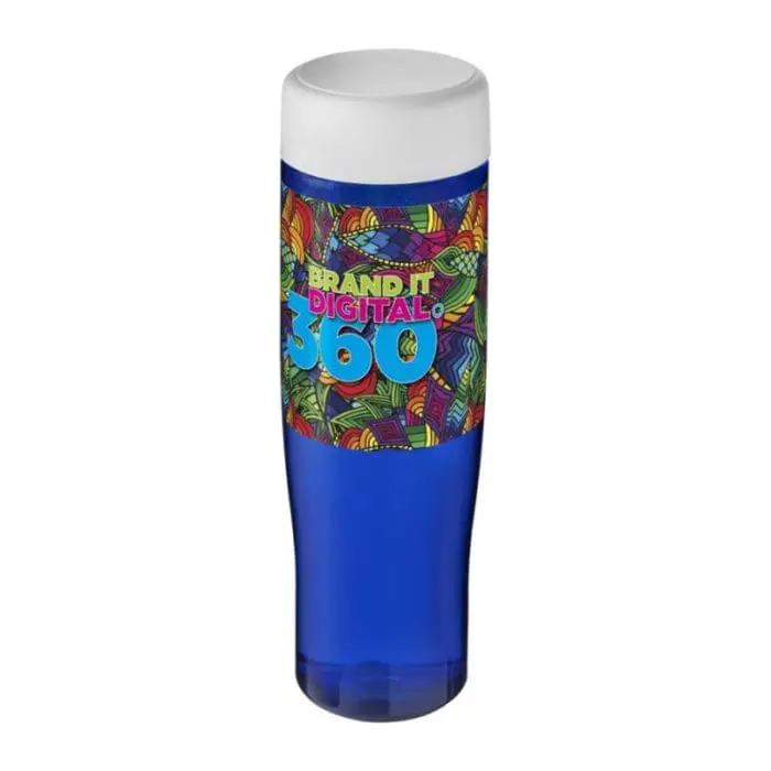 Branded H20 Active Tempo Screw Lid Bottle in blue with white lid and printed logo