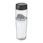 Branded H20 Active Tempo Screw Lid Bottle in clear with black lid and printed logo